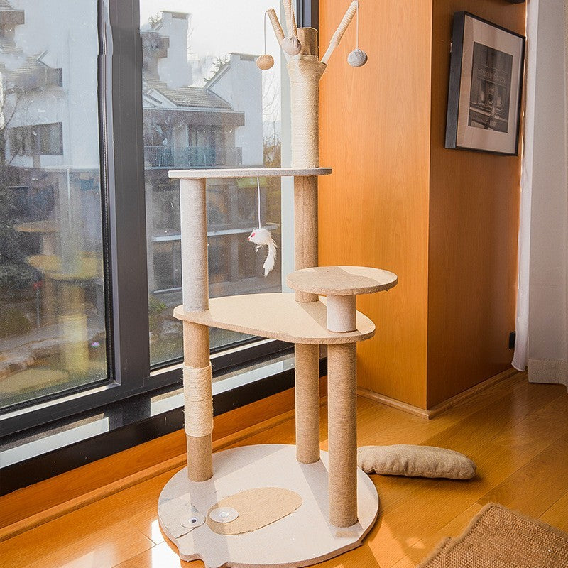 PAWRIO™ Luxury Wooden Cat Tree – Large Climbing Tower with Integrated Shelf