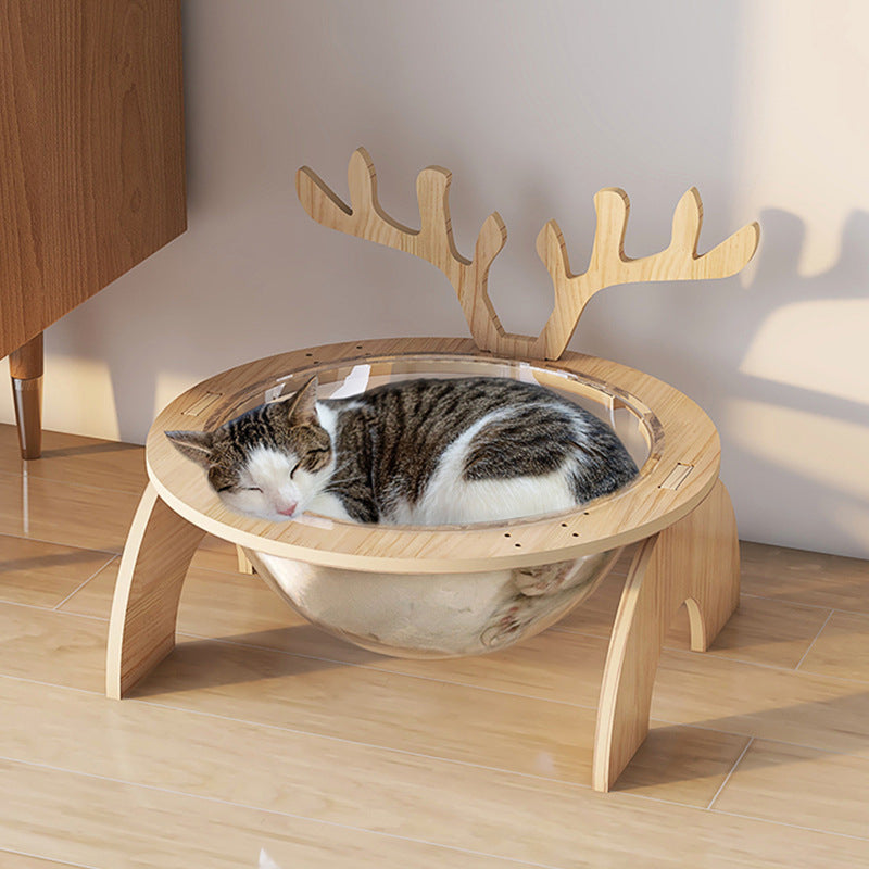 PAWRIO™ Antlers Cat Nest – Solid Wood Space Capsule Bed
