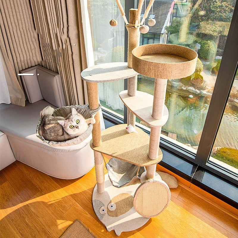 PAWRIO™ Luxury Wooden Cat Tree – Large Climbing Tower with Integrated Shelf