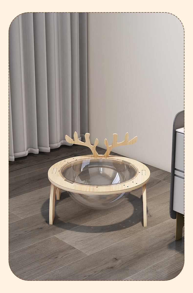 PAWRIO™ Antlers Cat Nest – Solid Wood Space Capsule Bed