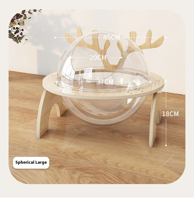 PAWRIO™ Antlers Cat Nest – Solid Wood Space Capsule Bed