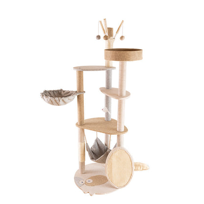 PAWRIO™ Luxury Wooden Cat Tree – Large Climbing Tower with Integrated Shelf