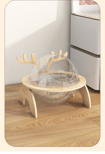PAWRIO™ Antlers Cat Nest – Solid Wood Space Capsule Bed