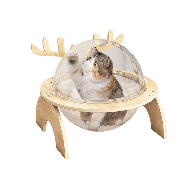 PAWRIO™ Antlers Cat Nest – Solid Wood Space Capsule Bed
