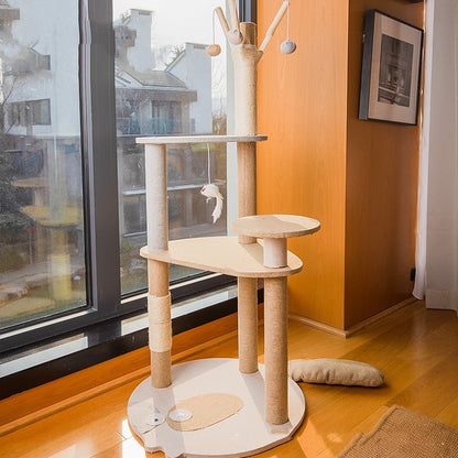 PAWRIO™ Luxury Wooden Cat Tree – Large Climbing Tower with Integrated Shelf