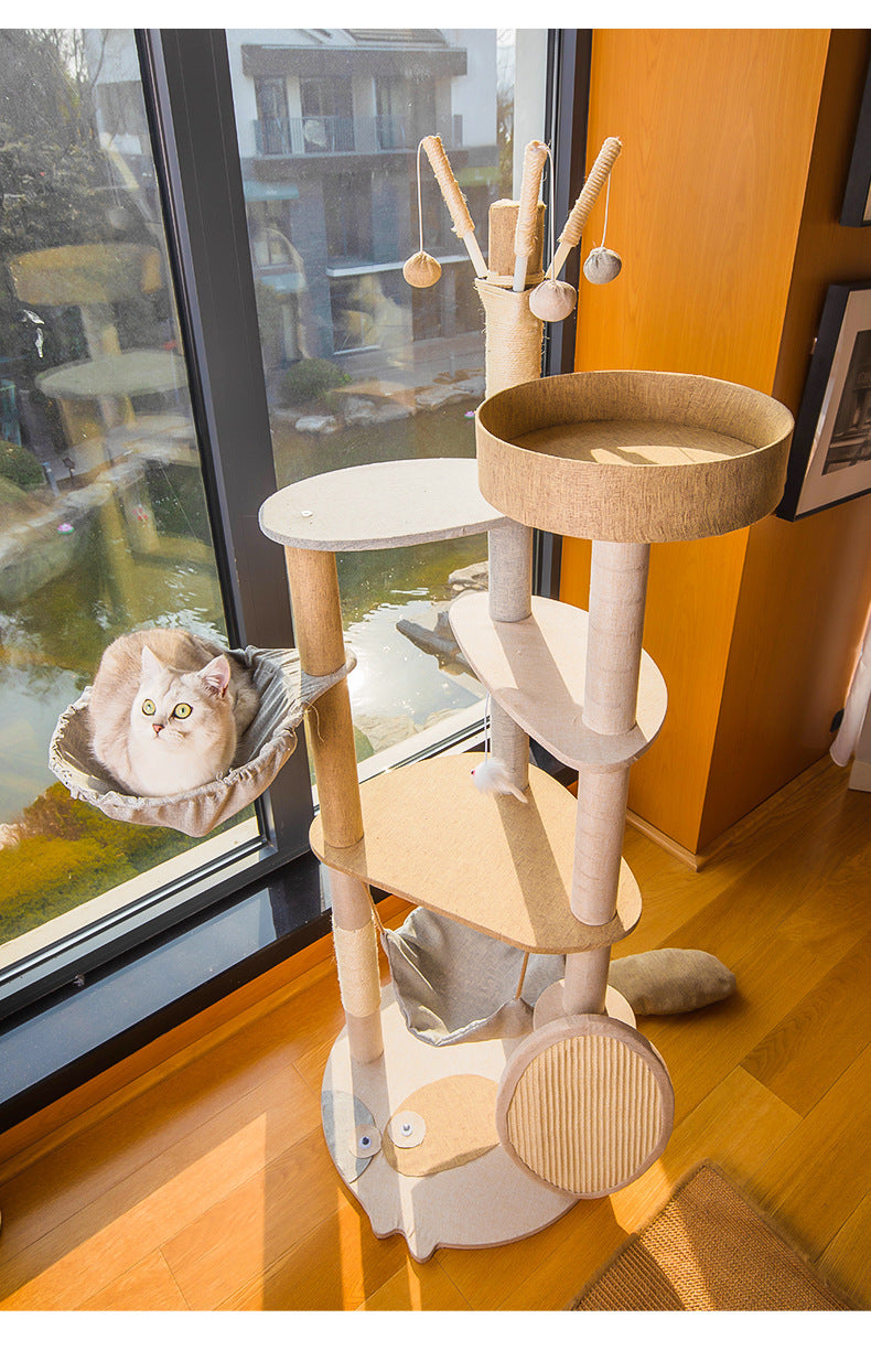 PAWRIO™ Luxury Wooden Cat Tree – Large Climbing Tower with Integrated Shelf