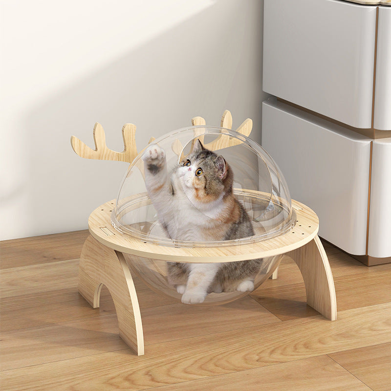 PAWRIO™ Antlers Cat Nest – Solid Wood Space Capsule Bed