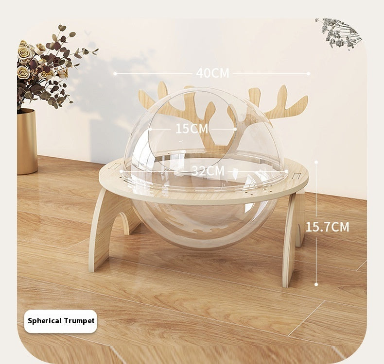 PAWRIO™ Antlers Cat Nest – Solid Wood Space Capsule Bed