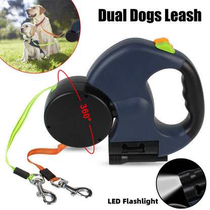 Pawrio™ Retractable Dog Leash For Small Dogs Reflective Dual Pet Leash Lead 360 Swivel No Double Dog Walking Leash With Lights Pet Products