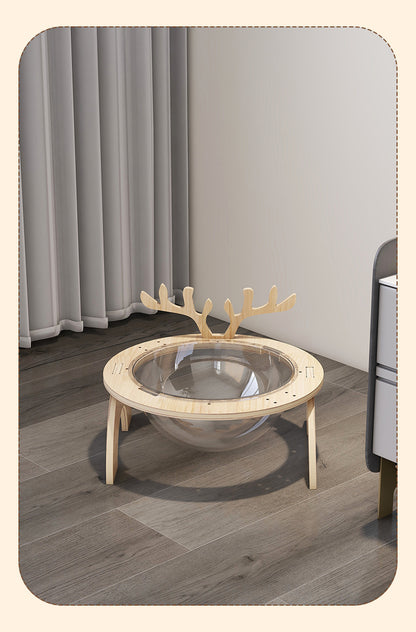 PAWRIO™ Antlers Cat Nest – Solid Wood Space Capsule Bed